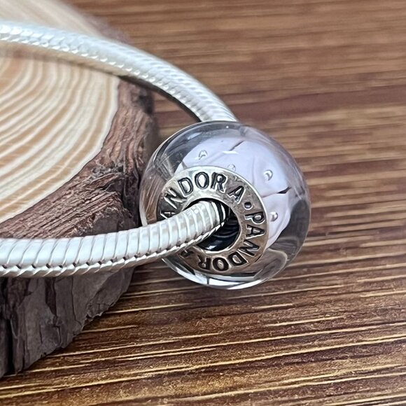 Pandora Pink Rose Looking Glass Murano Sterling Silver Bead Charm - Picture 5 of 5